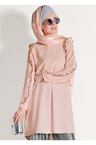 TRENDTESETTÜR Women's Powder (SOMON) Ruffle Detailed Tunic162310