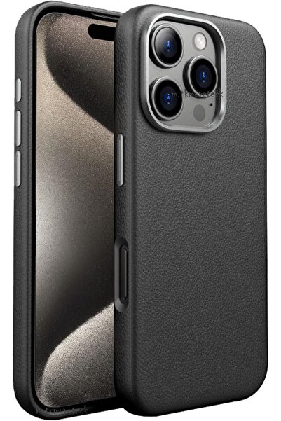 m.tk moveteck İphone 16 Pro Max Kılıf Lansman Deri Magsafe Şarj Özellikli Metal Tuş Çerceveli Hassas Butonlu Mat