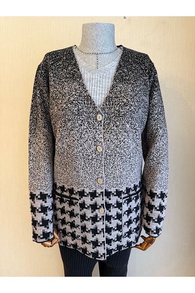 TEK Trico Model Houndstooth Modern Young Mother Cardigan / Black Mink