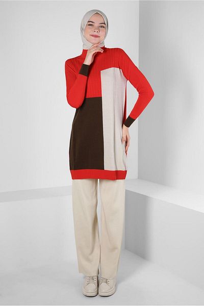 Alvina 43180 Model Color Blocked Knitwear Tunic