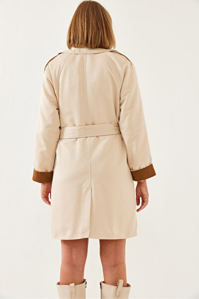 Bianco Lucci Women's Sleeve Garni Detailed Belted Trench Coat 2447 60261004