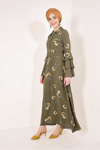 TRENDTESETTÜR Γυναικείο φόρεμα με φλοράλ σχέδιο Khaki T 59181