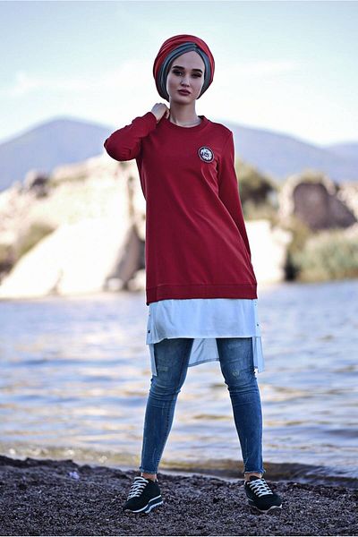 TRENDTESETTÜR Women's Red Sports Tunic - Emblem, Model 1342