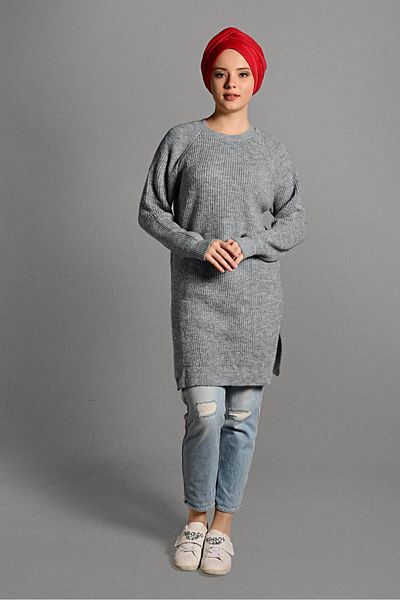 TRENDTESETTÜR Women's Gray Glitter Knitwear Tunic 0008