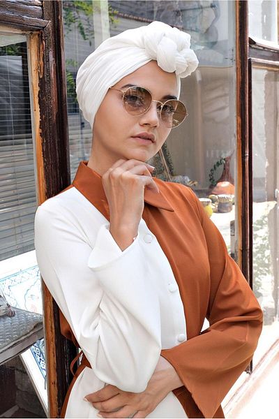 TRENDTESETTÜR Γυναικείο Καφέ (ΤΟΚΙ) Δίχρωμο Φόρεμα με Κουμπί Μπροστά 1166
