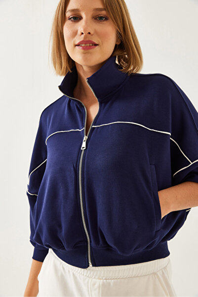 Bianco Lucci Damen-Cardigan aus Modalstoff mit Reißverschluss 60351226