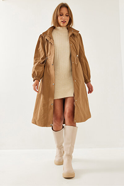 Bianco Lucci Women's Elastic Waist Long Raincoat 5939 60351240