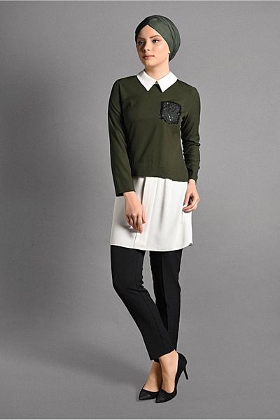 TRENDTESETTÜR Women's Khaki Double Look Tunic 4907