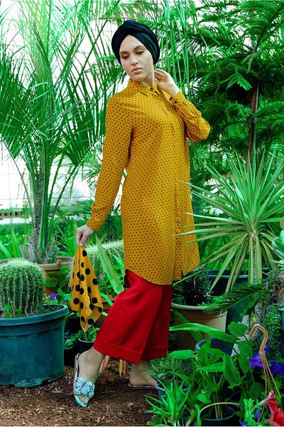 TRENDTESETTÜR Women's Red Elastic Waist Wide Leg Trousers 4051