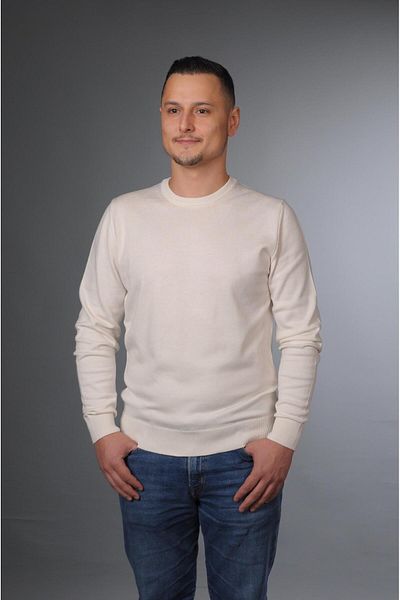 YMA TRİKO Мъжки пуловер с кръгло деколте от основен памучен трикотаж