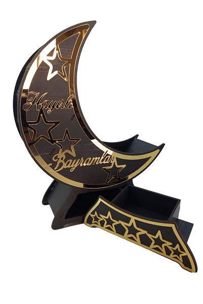 şamaksesuar Candy, Chocolate Happy Birthday for Eid with Turkish Text Decoration Drawers Crescent Stand
