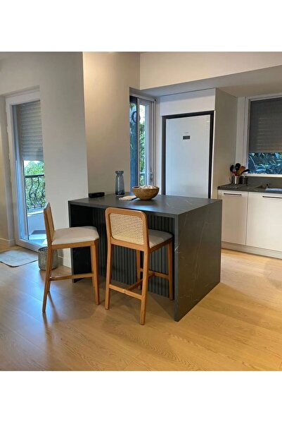 holzwelt Ahşap Bar Sandalyesi 2'li Ahşap Ada Mutfak Sandalyesi