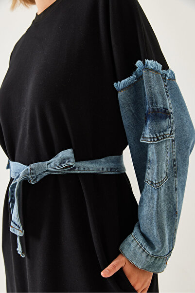 Bianco Lucci Kadın Kolları Denim Detaylı Elbise 60351247