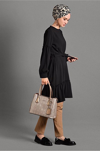 TRENDTESETTÜR Women's Black Belted Frilly Tunic 3461