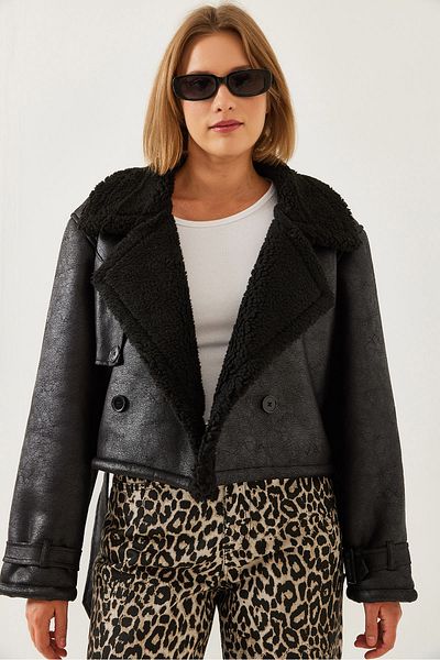 Bianco Lucci Women's Aller Detail Crop Laminated Coat 2612 60351246