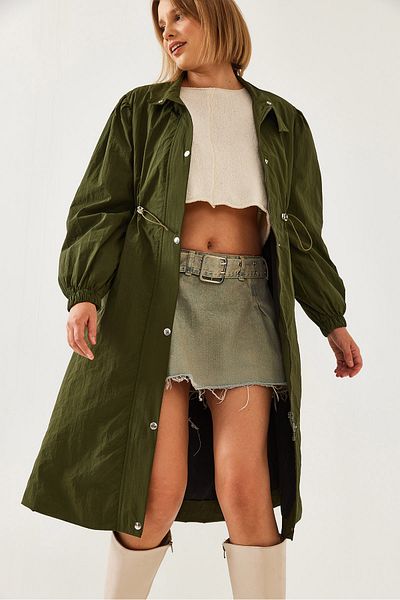 Bianco Lucci Women's Elastic Waist Long Raincoat 5939 60351240