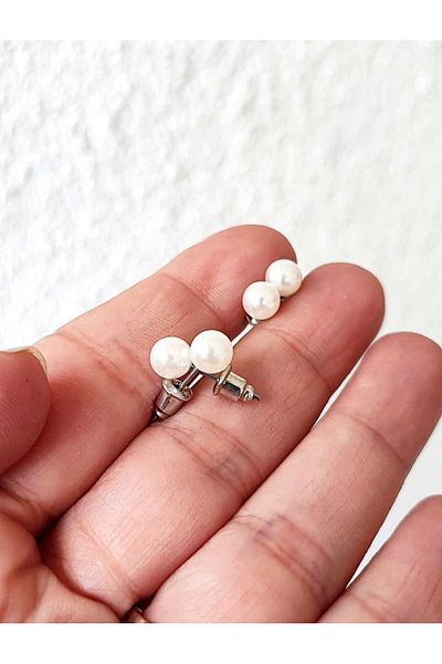 NHOUSE 2 Pieces - Pearl Detailed Nail Model Earrings