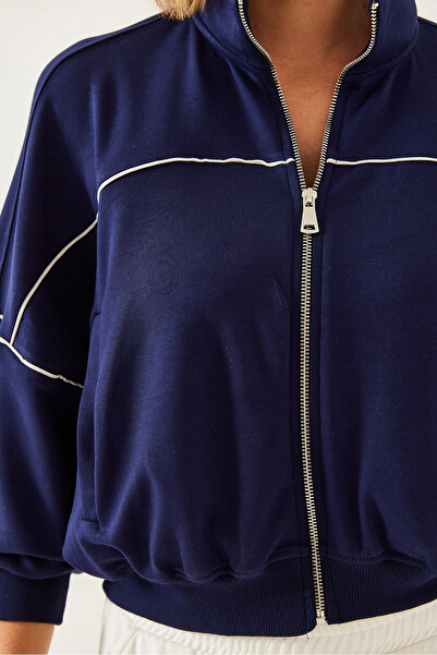 Bianco Lucci Damen-Cardigan aus Modalstoff mit Reißverschluss 60351226