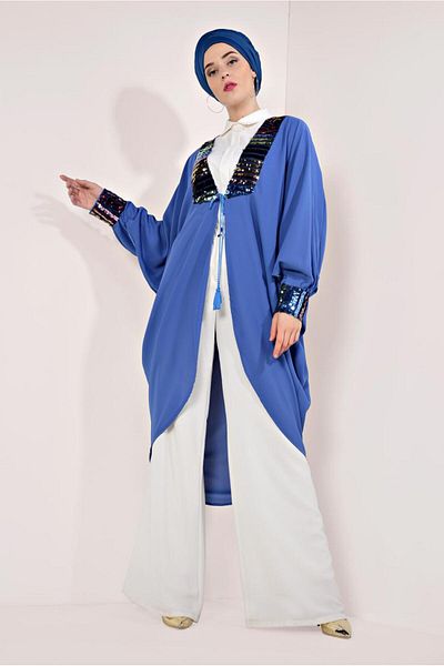 TRENDTESETTÜR Γυναικείο μπουφάν Navy Blue Indigo με παγιέτες μανίκια και γιακά T 83281
