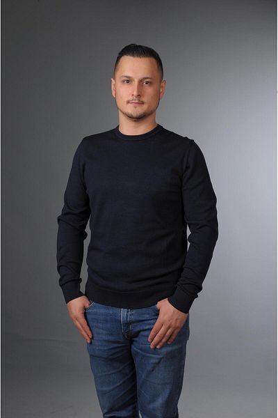 YMA TRİKO Мъжки пуловер с кръгло деколте от основен памучен трикотаж