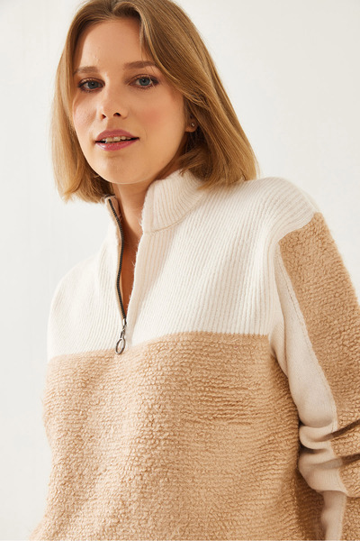 Bianco Lucci Pulover de damă cu guler cu fermoar 241125 60251982