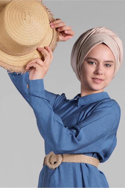 TRENDTESETTÜR Γυναικείο μπλε φόρεμα με κουμπιά πλάτης 394