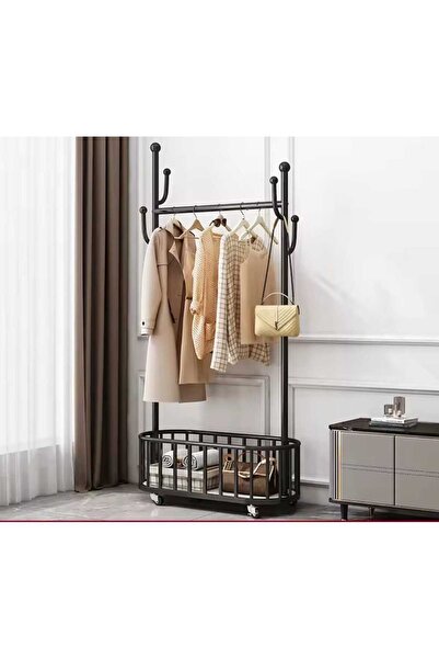 TRENDESK Oval Siyah Sepetli Konfeksiyon Askılığı Kıyafet Askılığı 1035-CN