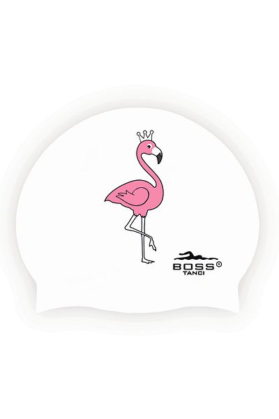 bostancı Silicone Bonnet Flamingo Printed Swimmer Pool and Sea Bonnet