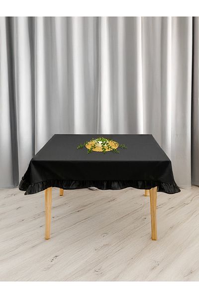 LILYUM Black Cotton-Polyester Tablecloth - Ruffles