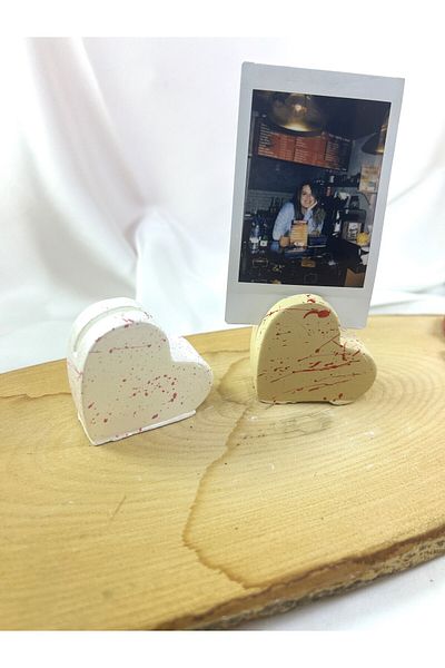 Melouro Pearl Cashmere Heart Set of 2 Photo and Card Holder, Note Holder, Note Holder Wedding Name Holder Set