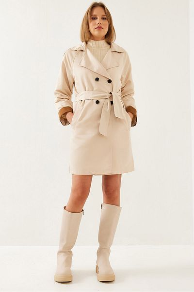 Bianco Lucci Women's Sleeve Garni Detaillierter Trenchcoat mit Gürtel 2447 60261004