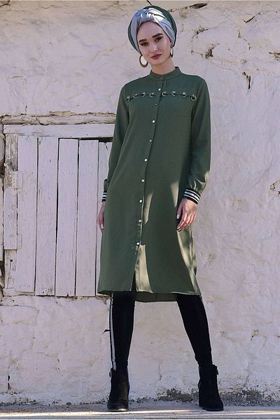TRENDTESETTÜR Women's Khaki Eyelet Detailed Tunic 4406