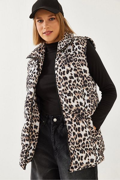 Bianco Lucci Dámská roláková vesta s leopardím vzorem 938128 60351234