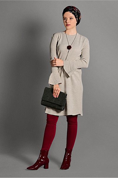 TRENDTESETTÜR Women's Beige (STONE) Flounced Knitwear Tunic T 96715