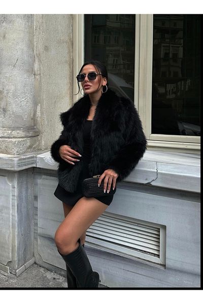 manana fashion Black Premium Quality Fur Coat