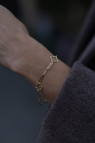 Yenigün Kuyumculuk 14 Ayar Altın Ataç Zincirli Yonca Bileklik