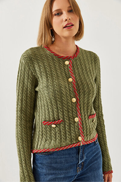 Bianco Lucci Women's Hair Braided Pocket Knitwear Cardigan 241083 60251984