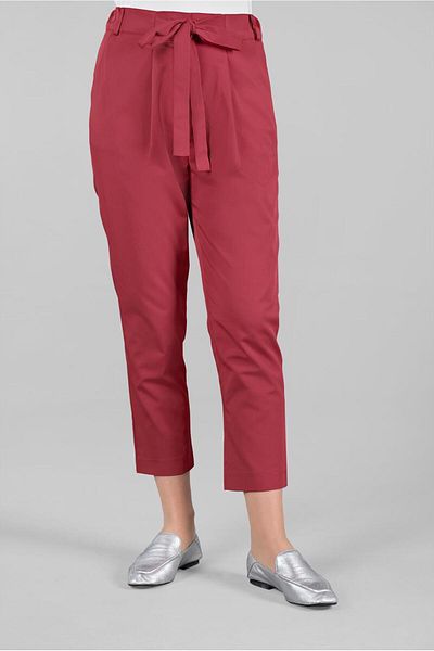 TRENDTESETTÜR Women's Claret Red (A.BORDO) Waist Lace-up Carrot Trousers 2503