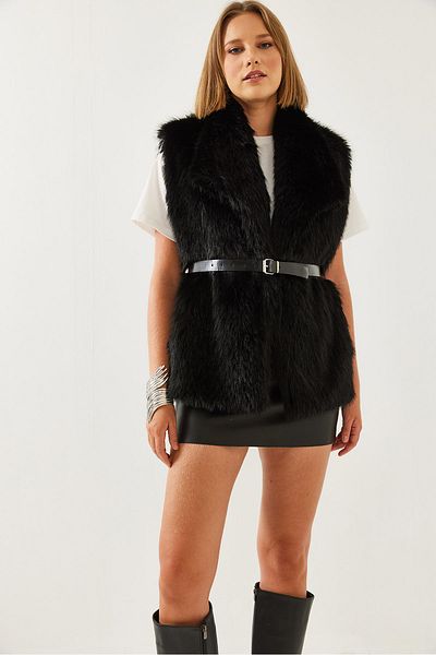 Bianco Lucci Women's Fur Belted Vest 6804 60351242