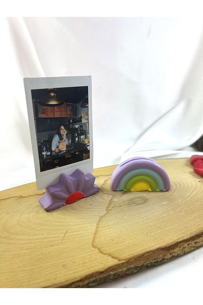 Melouro Set of 2 Colorful Daisy and Rainbow Photo and Card Holder - Note Holder and Name Holder