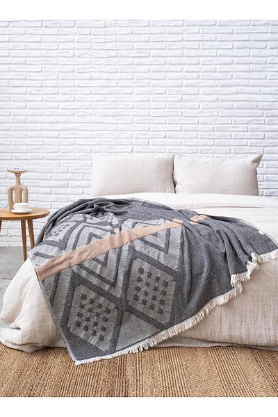 M'art Home Black-Camel Motif Sofa Shawl - 130X180 cm