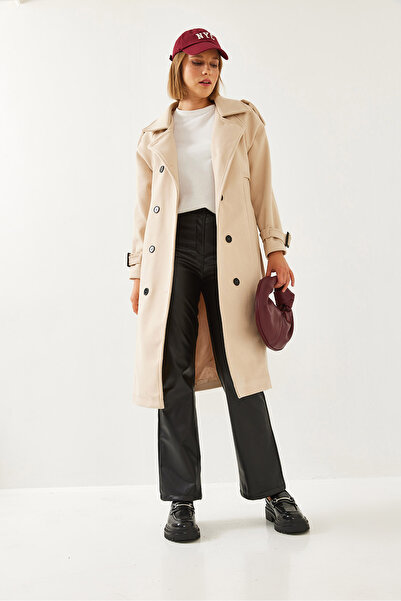 Bianco Lucci Women's Back Button Detail Cashmere Coat 2492 60261006