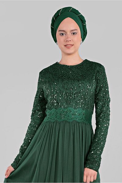 TRENDTESETTÜR Rochie de seară detaliată din dantelă și tul verde (EMIRAL) pentru femei 75725