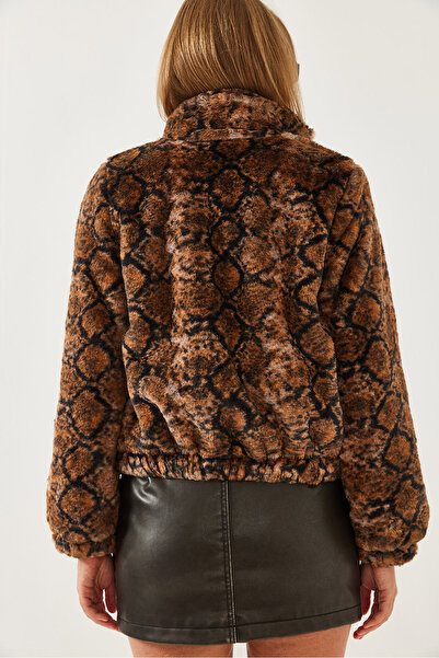 Bianco Lucci Women's Turtleneck Zippered Plush Coat 3108 60351231