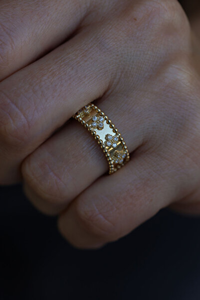 Yenigün Kuyumculuk 14 Ayar Altın Yonca Dizisi Taşlı Yüzük