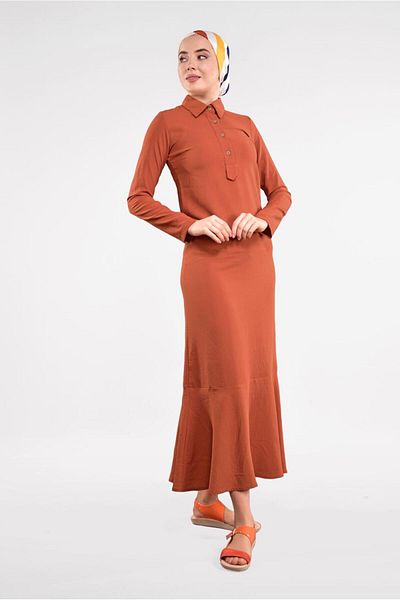 TRENDTESETTÜR Γυναικείο πορτοκαλί (ORANJ) βαμβακερό φόρεμα με βολάν 8221