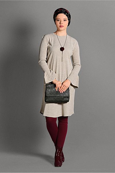 TRENDTESETTÜR Women's Beige (STONE) Flounced Knitwear Tunic T 96715
