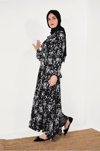TRENDTESETTÜR Γυναικείο φόρεμα με μαύρο floral σχέδιο - T 8226
