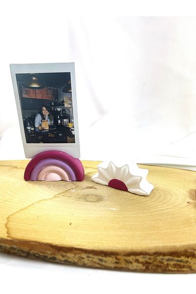 Melouro Pink Transitional Daisy and Rainbow Set of 2 Photo and Card Holder, Note Holder, Note Name Holder Set