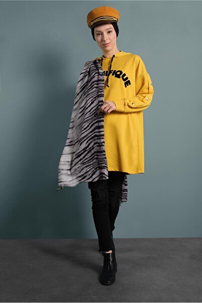 TRENDTESETTÜR Women's Yellow Text Detailed Tracksuit Tunic - 277